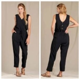 Toad&Co Black Sleeveless Jumpsuit with Drawstring Waist